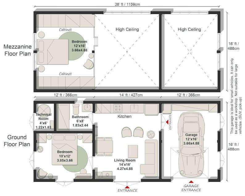 2 bedroom barndominium with garage plans